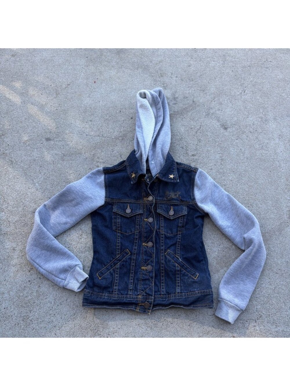 Vintage Stussy X Buffalo Soldiers Denim Jacket Hoodie Women’s Size XS